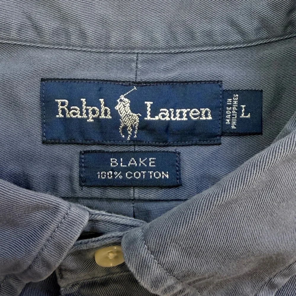Ralph Lauren Button Down Shirt Mens L Blue Blake Cotton Short Sleeve Pony Logo‎